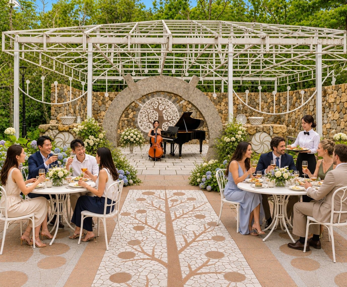 Private dinner with live music beside the moon-gate